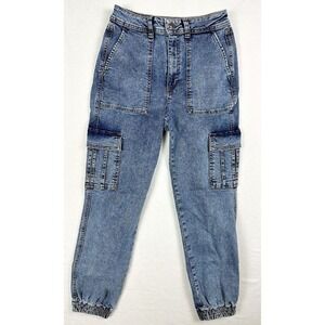 OXXO Hot Franny Denim Cargo Joggers Size 27 Acid Wash‎ Jeans High Waist